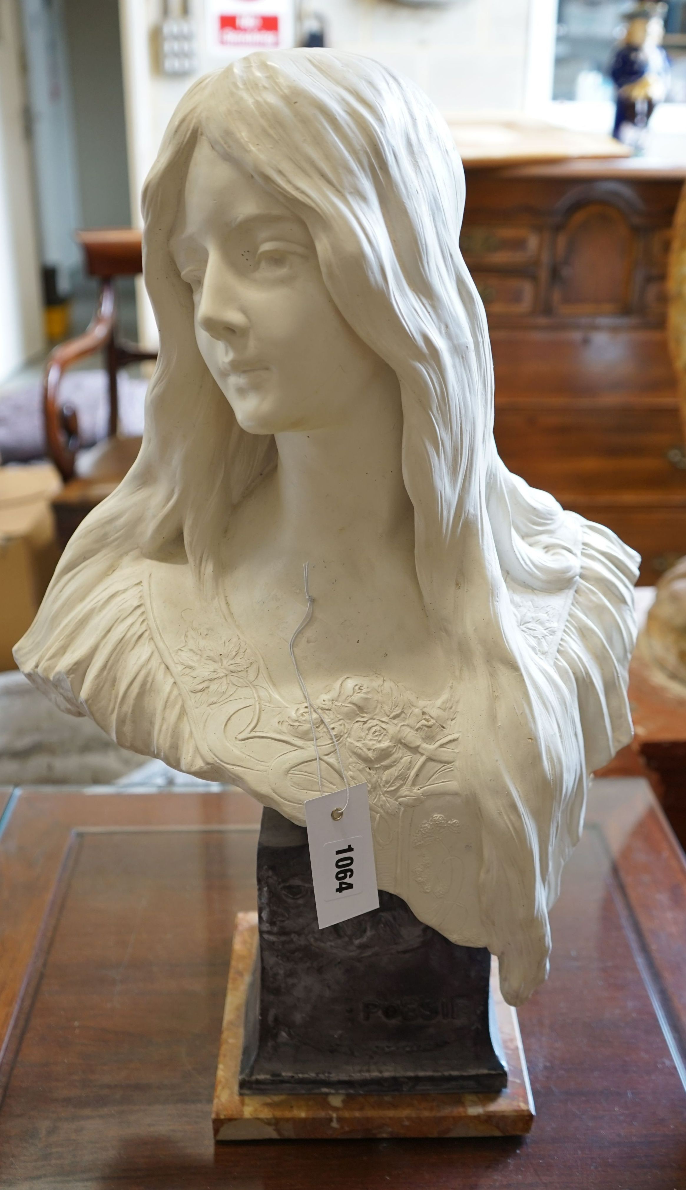 A composition faux marble 'Poesie' bust, height 58cm